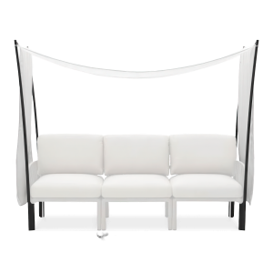 biała osłona na czarnym stelażu na meble ogrodowe