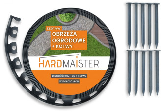 Zestaw obrzeża trawnikowe Hardmaister + kotwy 30 m + 60 x kotwy, wysokość 4 cm