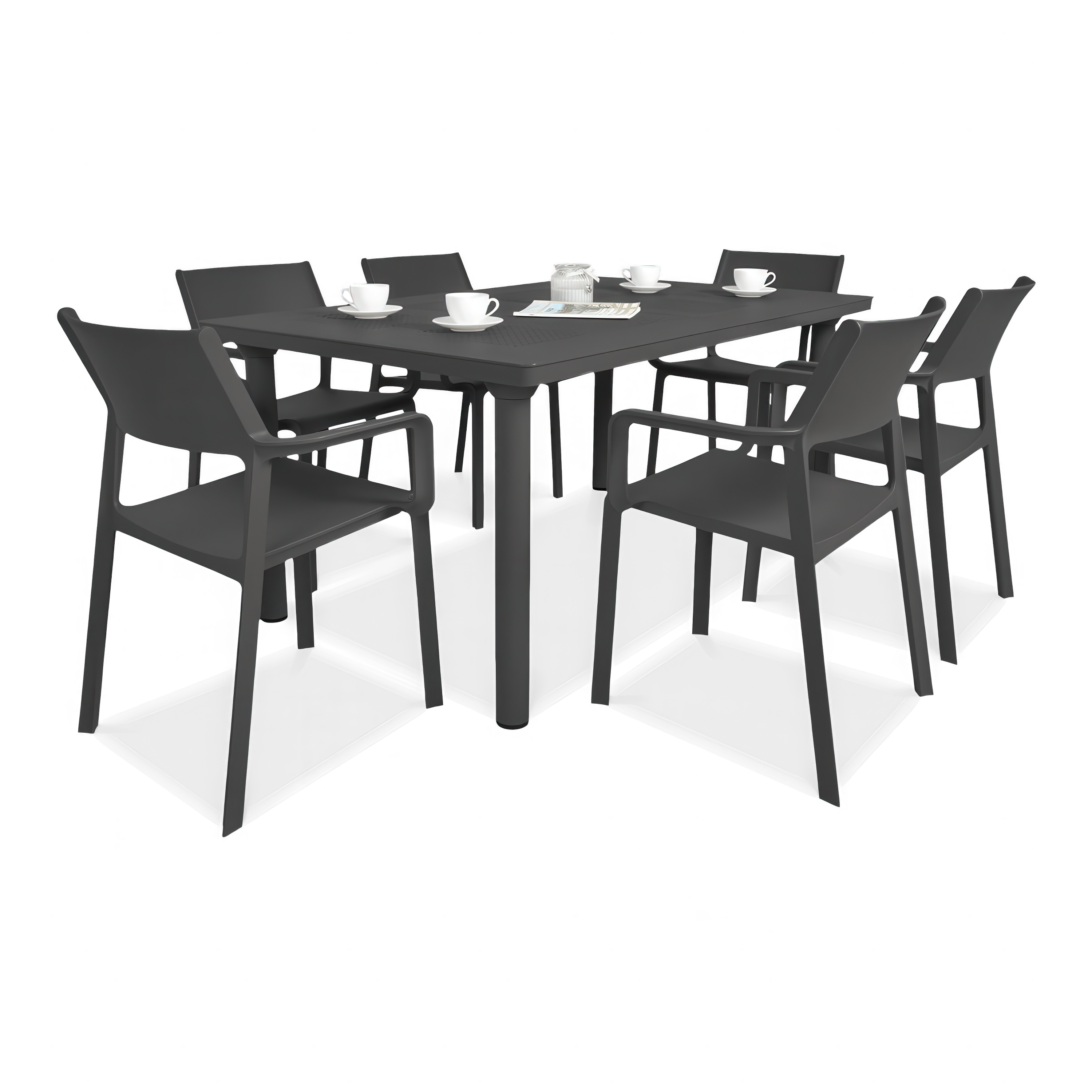 zestaw ogrodowy czarny z sześcioma krzesłami i stołem 