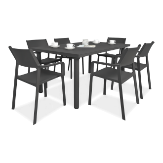 zestaw ogrodowy czarny z sześcioma krzesłami i stołem