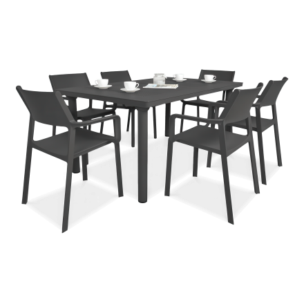 zestaw ogrodowy czarny z sześcioma krzesłami i stołem