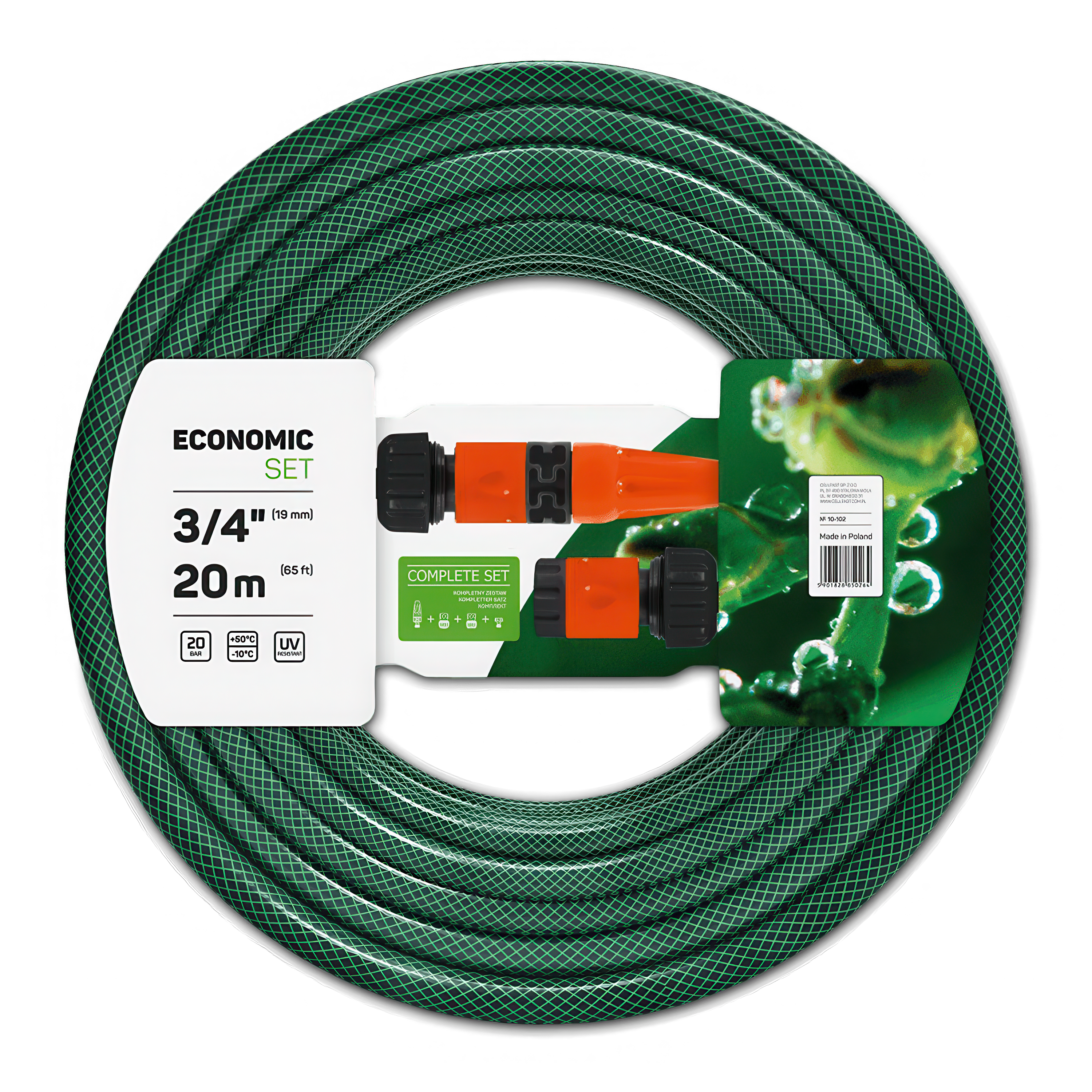 zielony wąż ogrodowy w zestawie