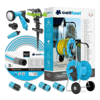 wąż z końcówkami do węża, pistoletem zraszającym, wózkiem oraz zraszaczem pulsacyjnym