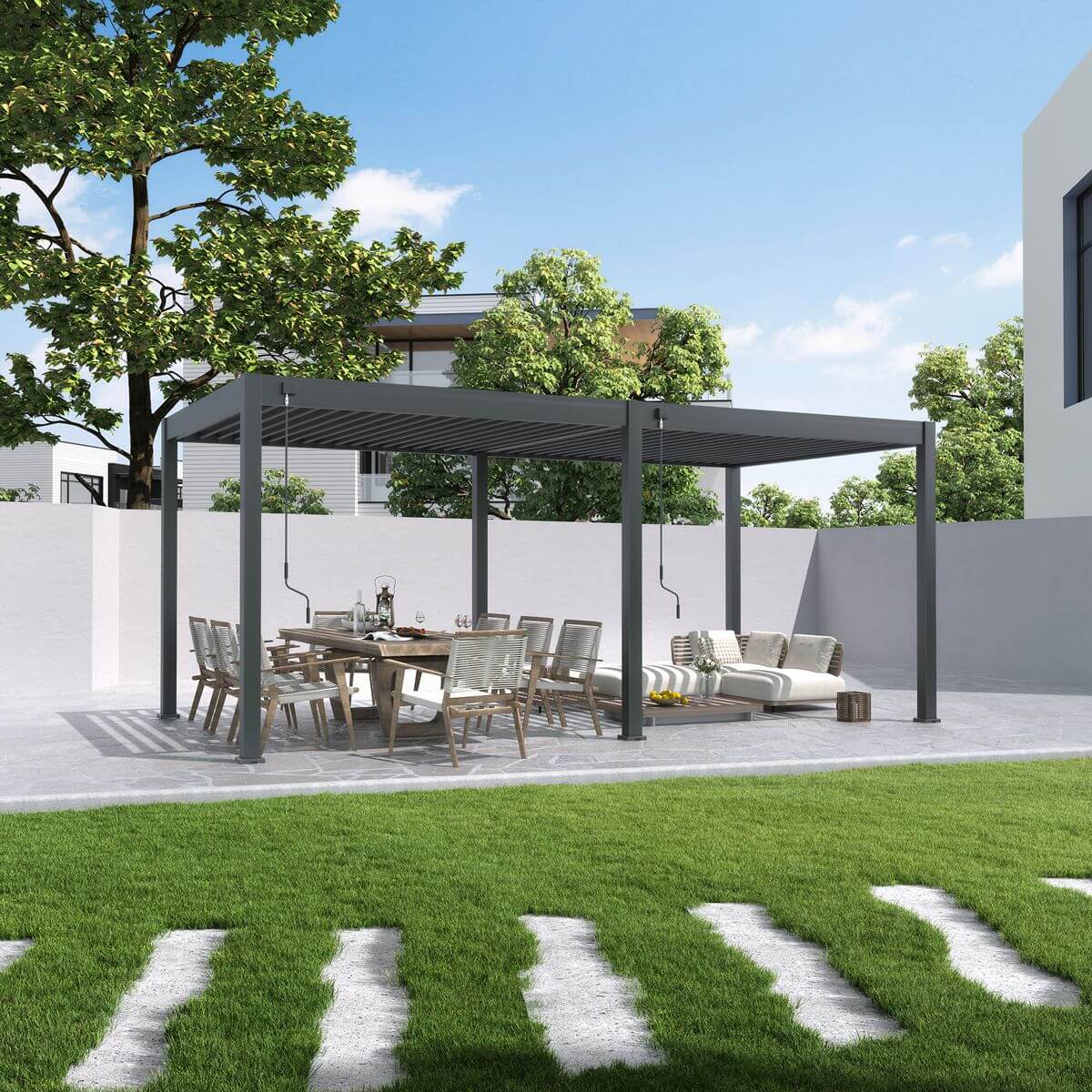 Pergola ogrodowa ELEGANCE 3x6 Anthracite - Gutroof stojąca na tarasie