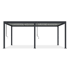 Pergola Elegance 3x6 Antracytowa z lamelami szaro jasnymi stojąca na tle oceanu w aranżacji