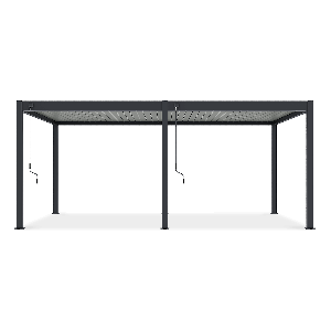 Pergola Elegance 3x6 Antracytowa z lamelami szaro jasnymi stojąca na tle oceanu w aranżacji