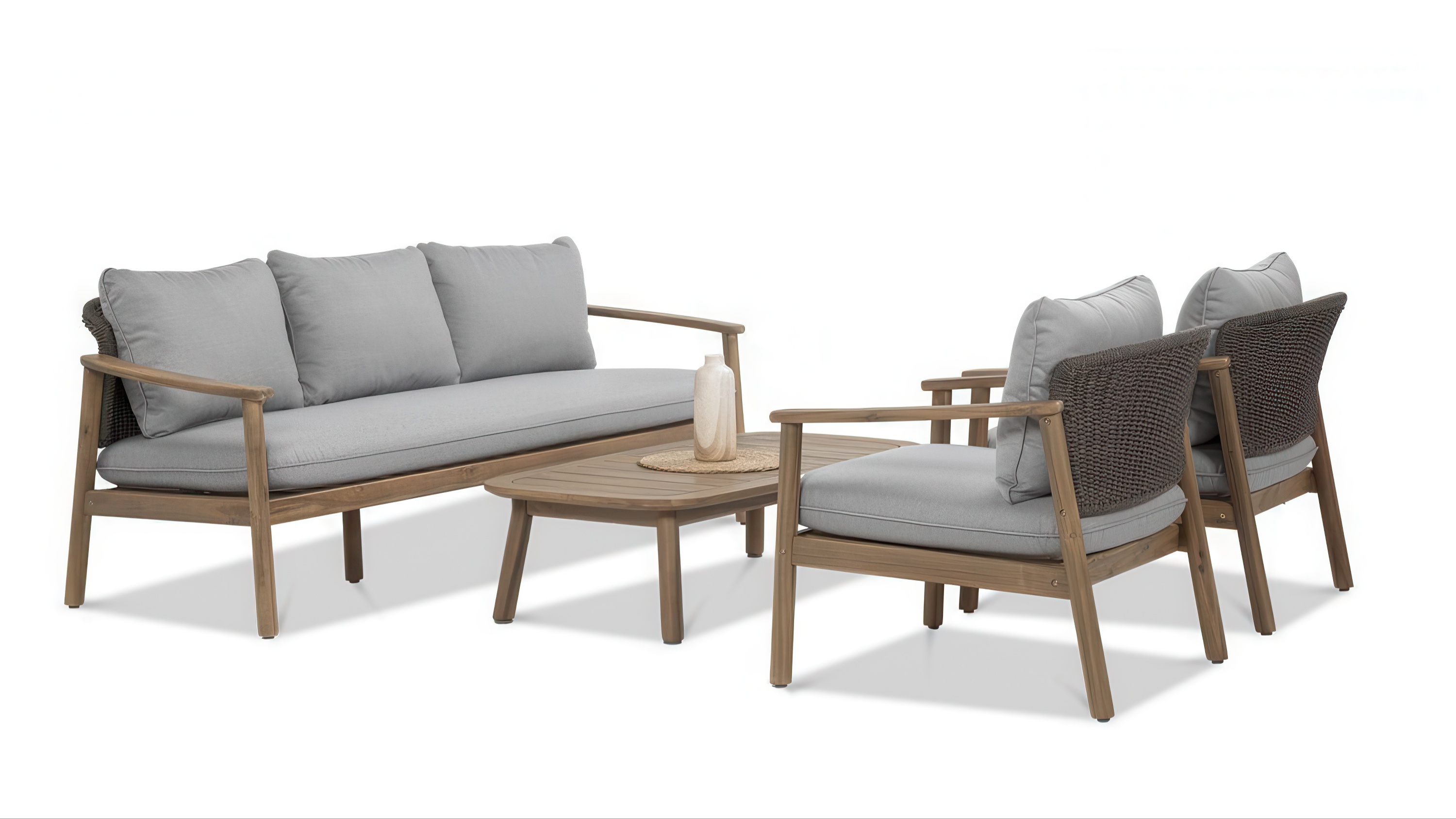 Drewniany zestaw jadalniany dover caffe - sofa, stolik kawowy i dwa fotele