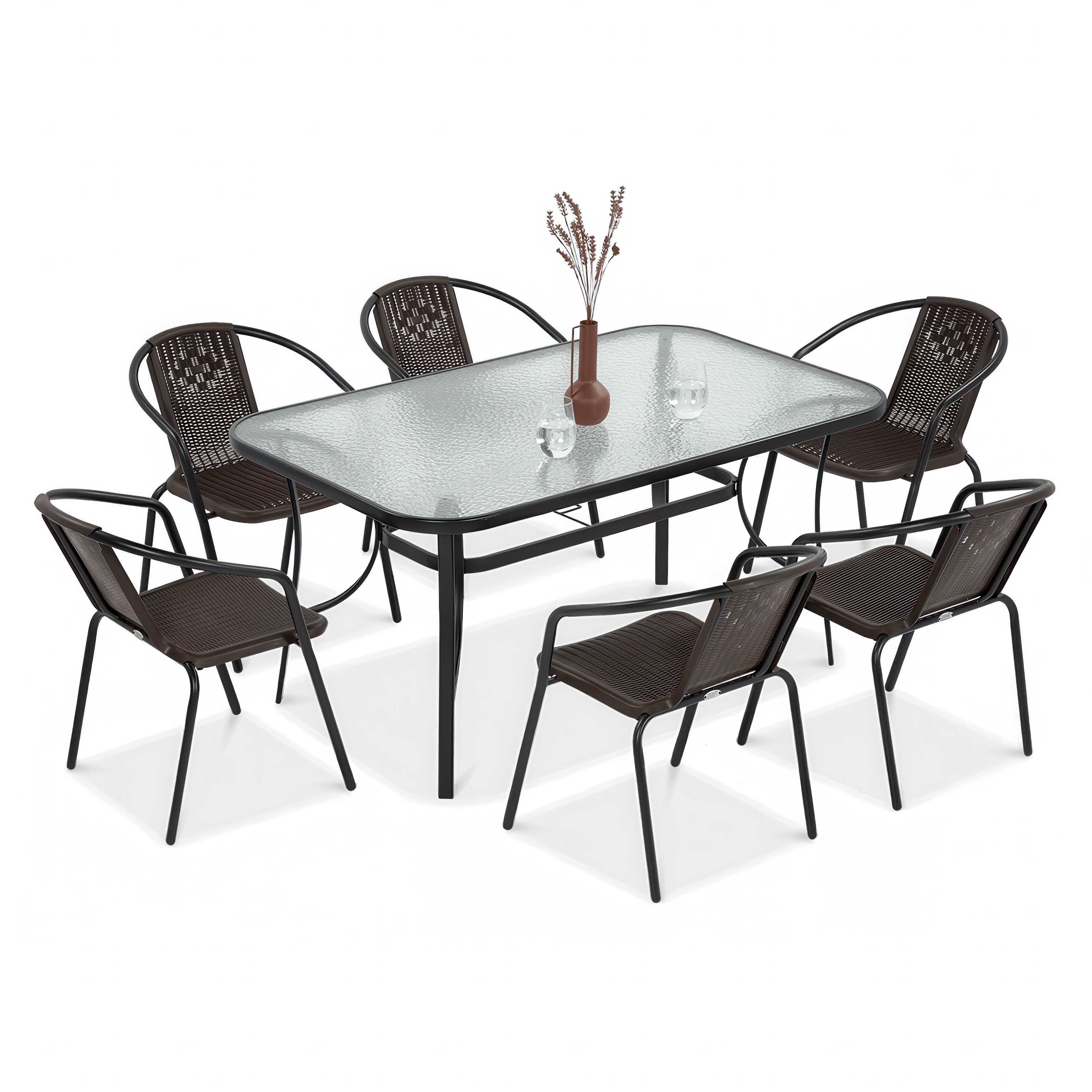 Zestaw do ogrodu simple brązowy - 6 krzeseł i stół 