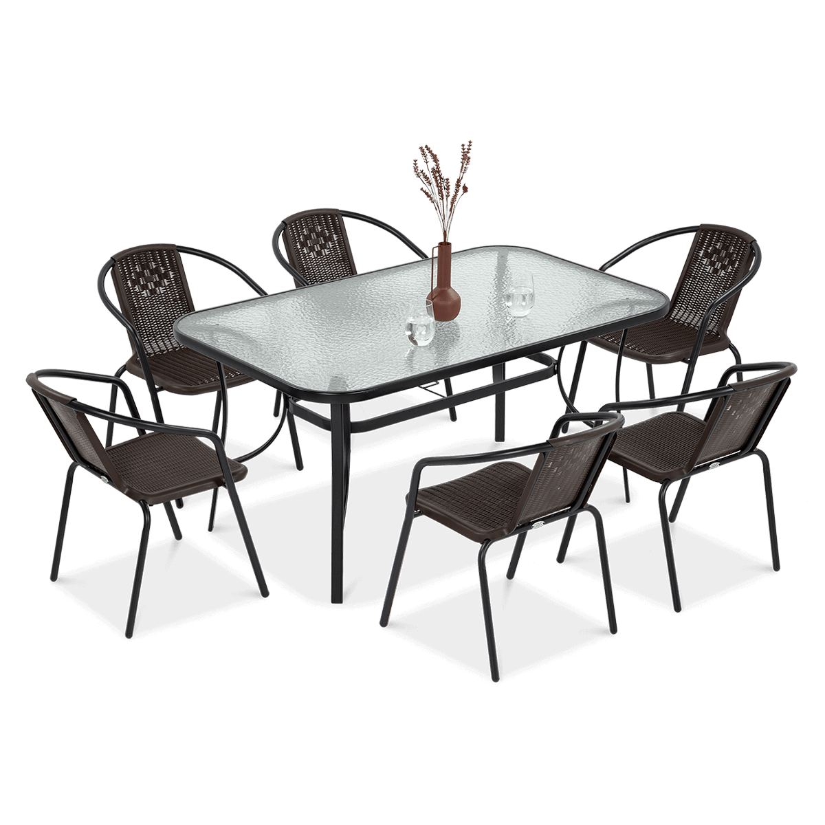 Zestaw do ogrodu simple brązowy - 6 krzeseł i stół 