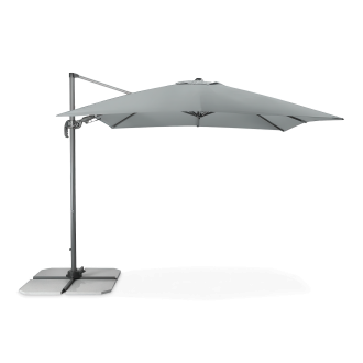 parasol ogrodowy z podstawą granitową w kolorze jasno szarym