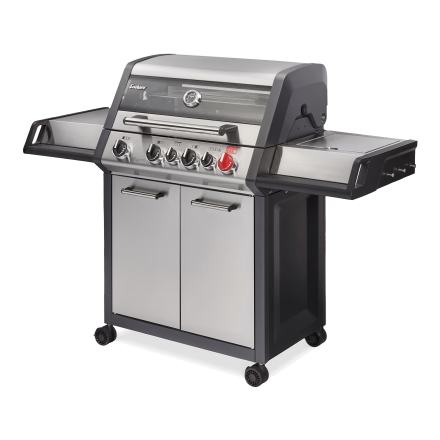 grill gazowy z palnikiem w kolorze srebrnym