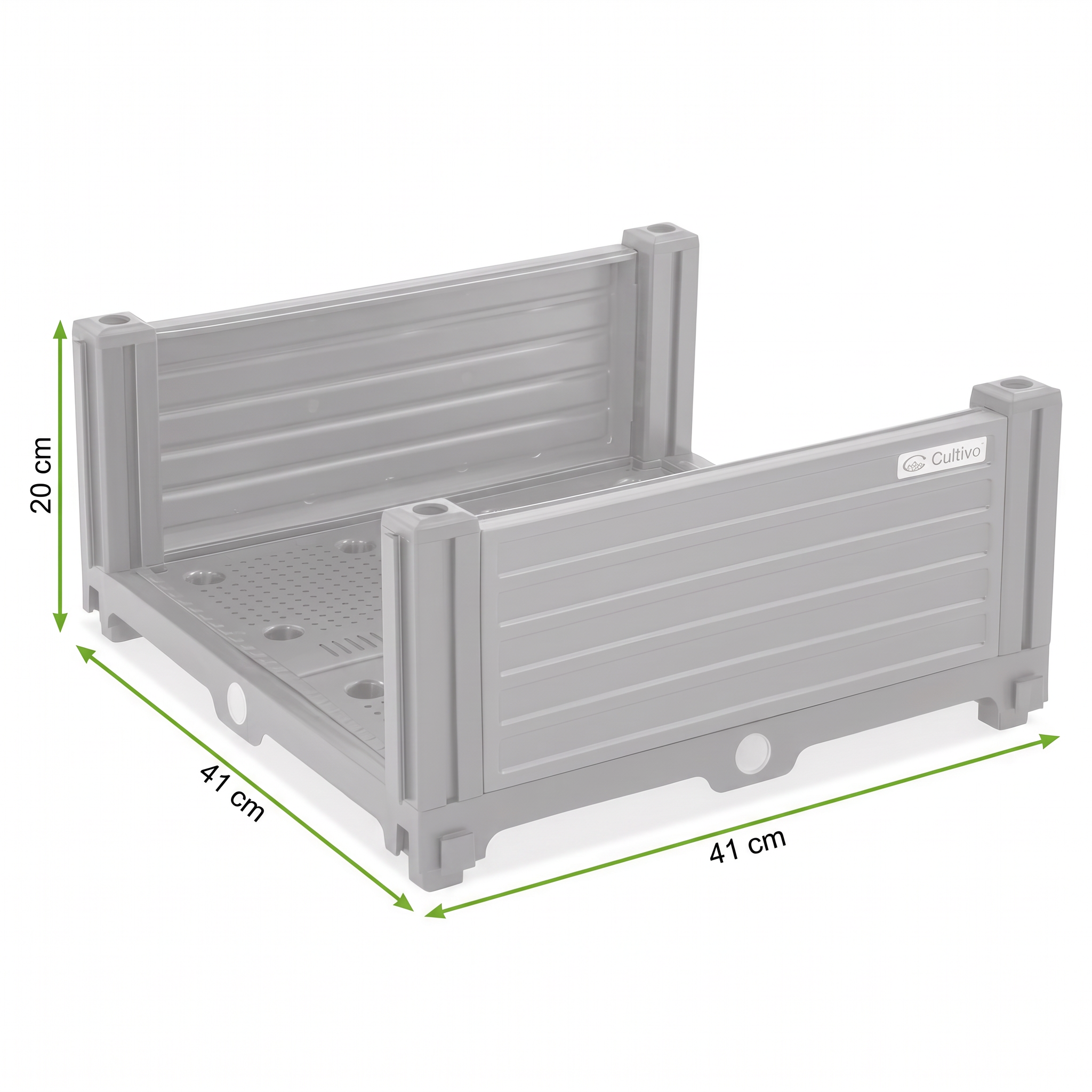 Grafika z wymiarami produktu moduł dodatkowy do skrzyni uprawowej GROW CUBE KIT CULTIVO w kolorze szarym