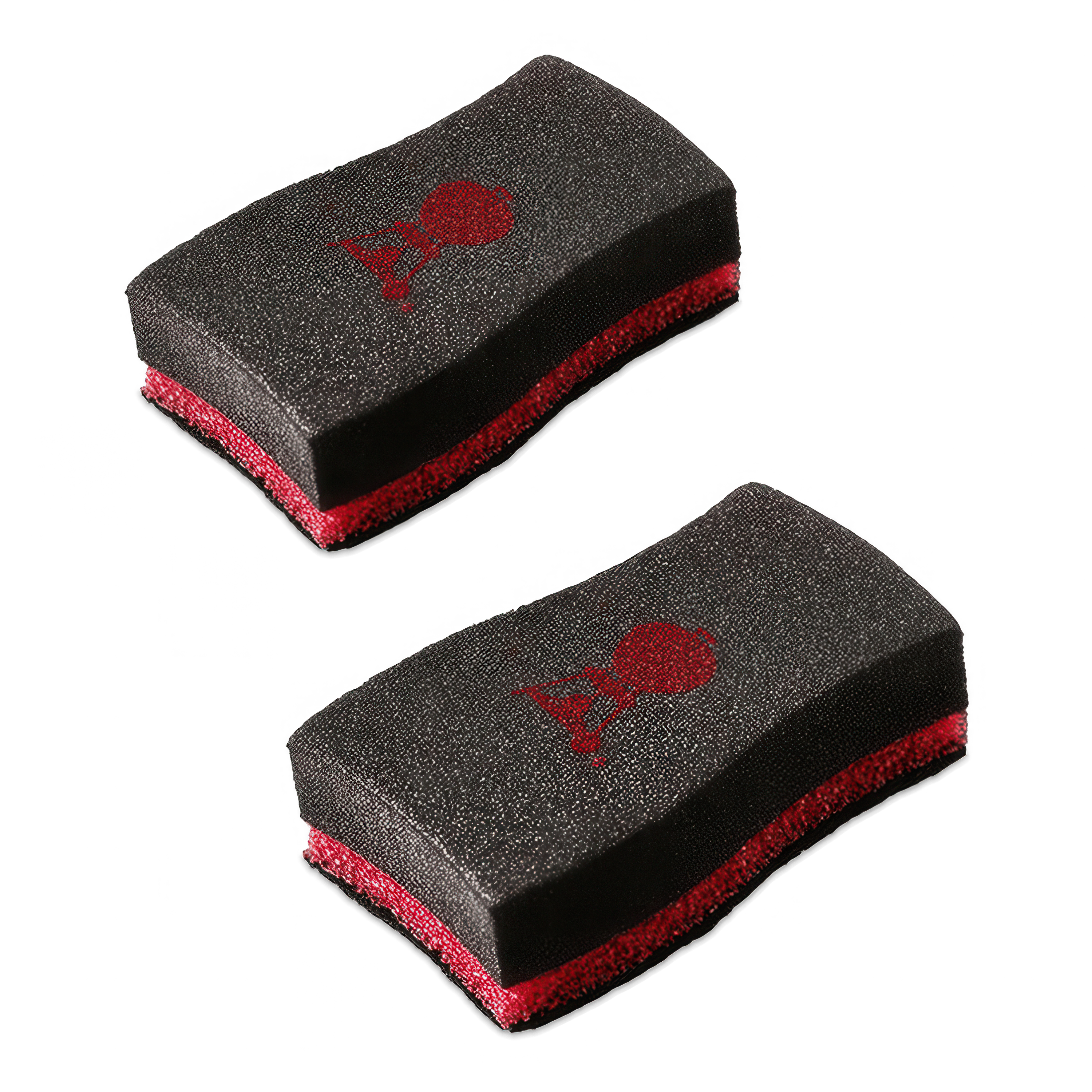 dwie gąbki do czyszczenia grilla czerwono czarne z logo weber