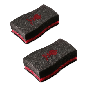 dwie gąbki do czyszczenia grilla czerwono czarne z logo weber