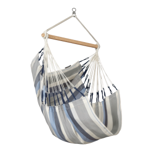 fotel hamakowy w kolorach szaro niebieskich