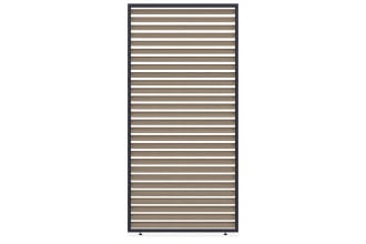 przód panelu żaluzjowego w kolorze woodgrain z czarną ramą
