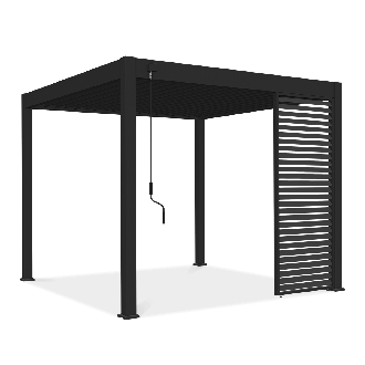 pojedynczy antracytowy panel żaluzjowy poziomy przymocowany do pergoli