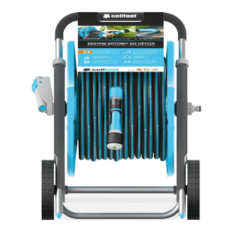 wózek z wężem ogrodowym niebieski