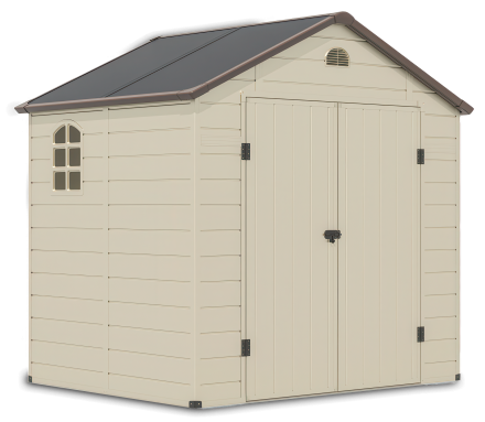 Domek narzędziowy Vermont w kolorze beżowym, podwójne szerokie drzwi