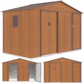 Rycina z trzema rzutami domku narzędziowego FALCON 340x194cm Oak Brown