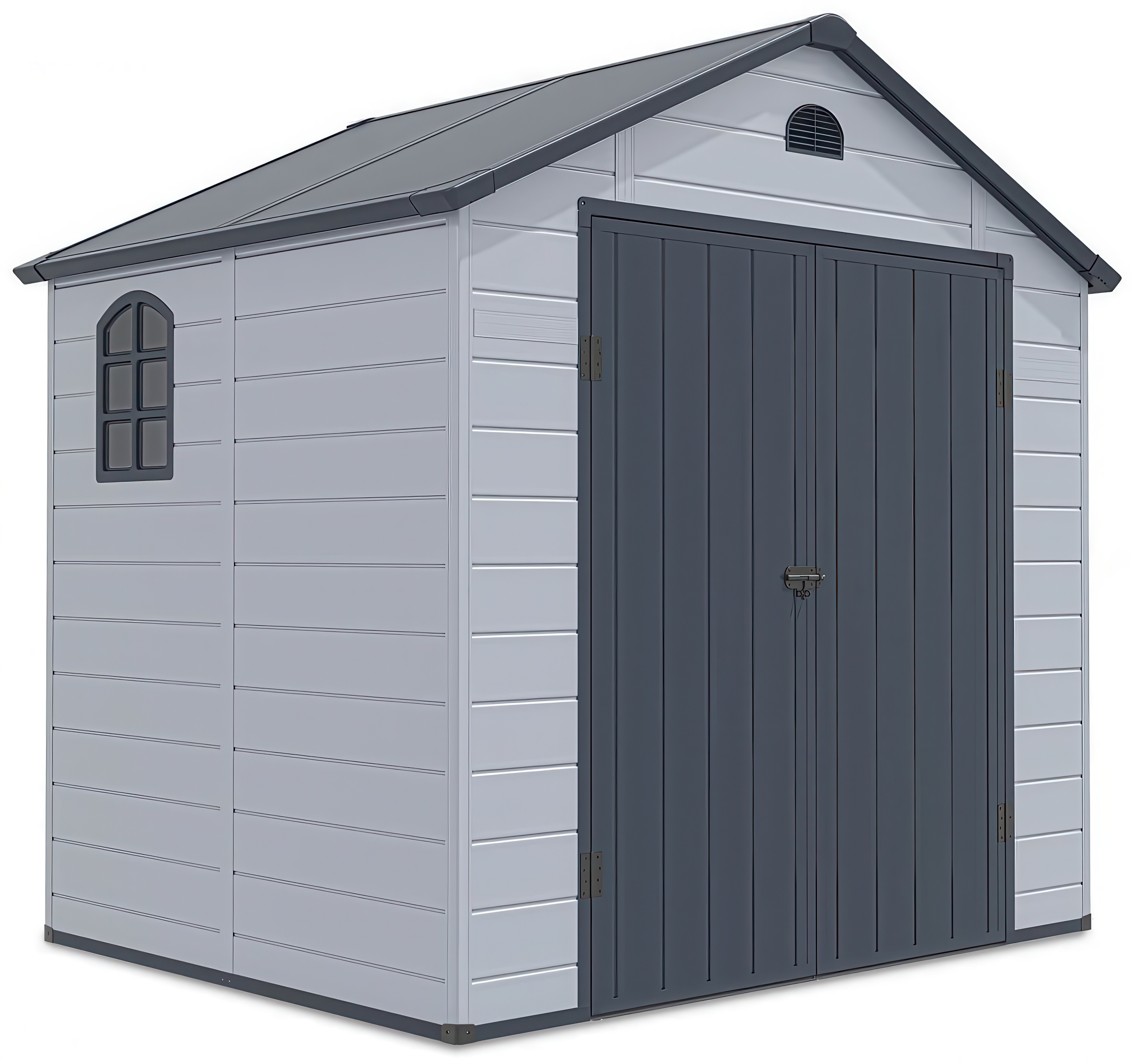 Domek narzędziowy do ogrodu Vermont 242x192 cm, widok na bok domku, ściana z oknem