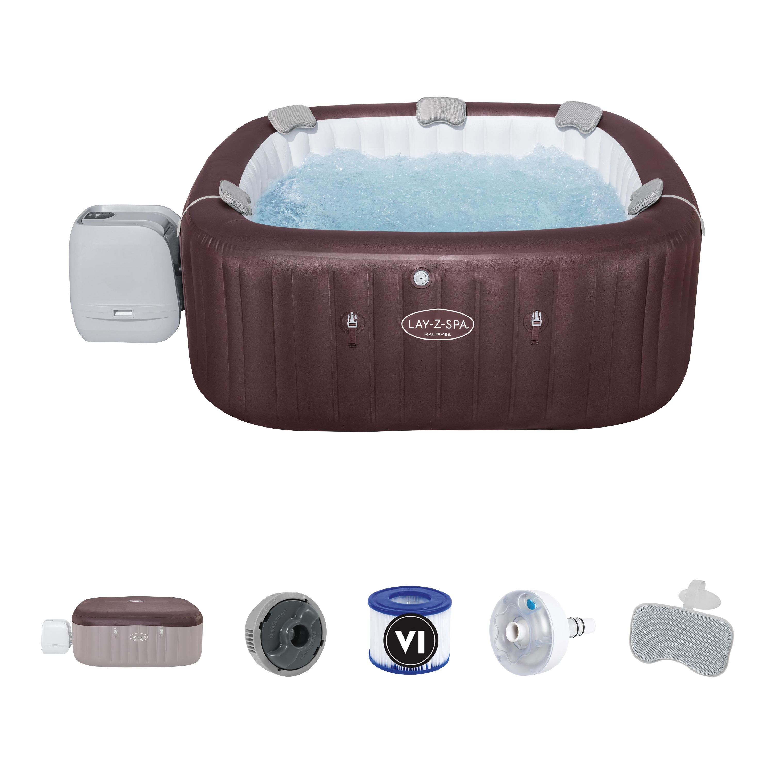 Jacuzzi dmuchane LAY-Z-SPA® MALDIVES SMART HYDROJET PRO™  dla 5 - 7 osób Burgundy Square - BESTWAY  6001U 