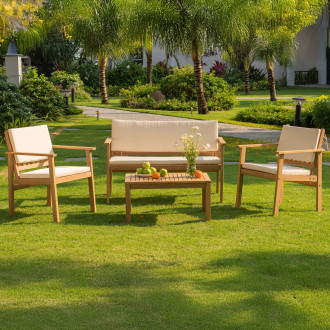 Komplet mebli z drewna akacjowego FSC na zielonej trawie