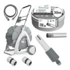 zestaw do nawadniania w kolorze srebrnym z różnymi końcówkami i wężem