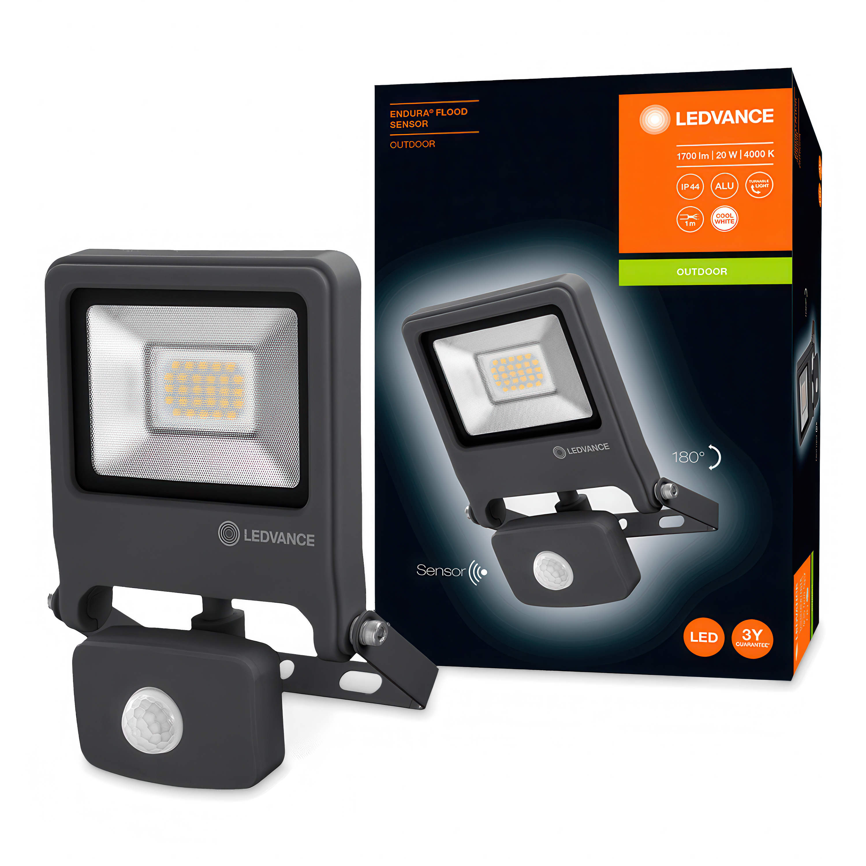 czarny naświetlacz z czujnikami ruchu