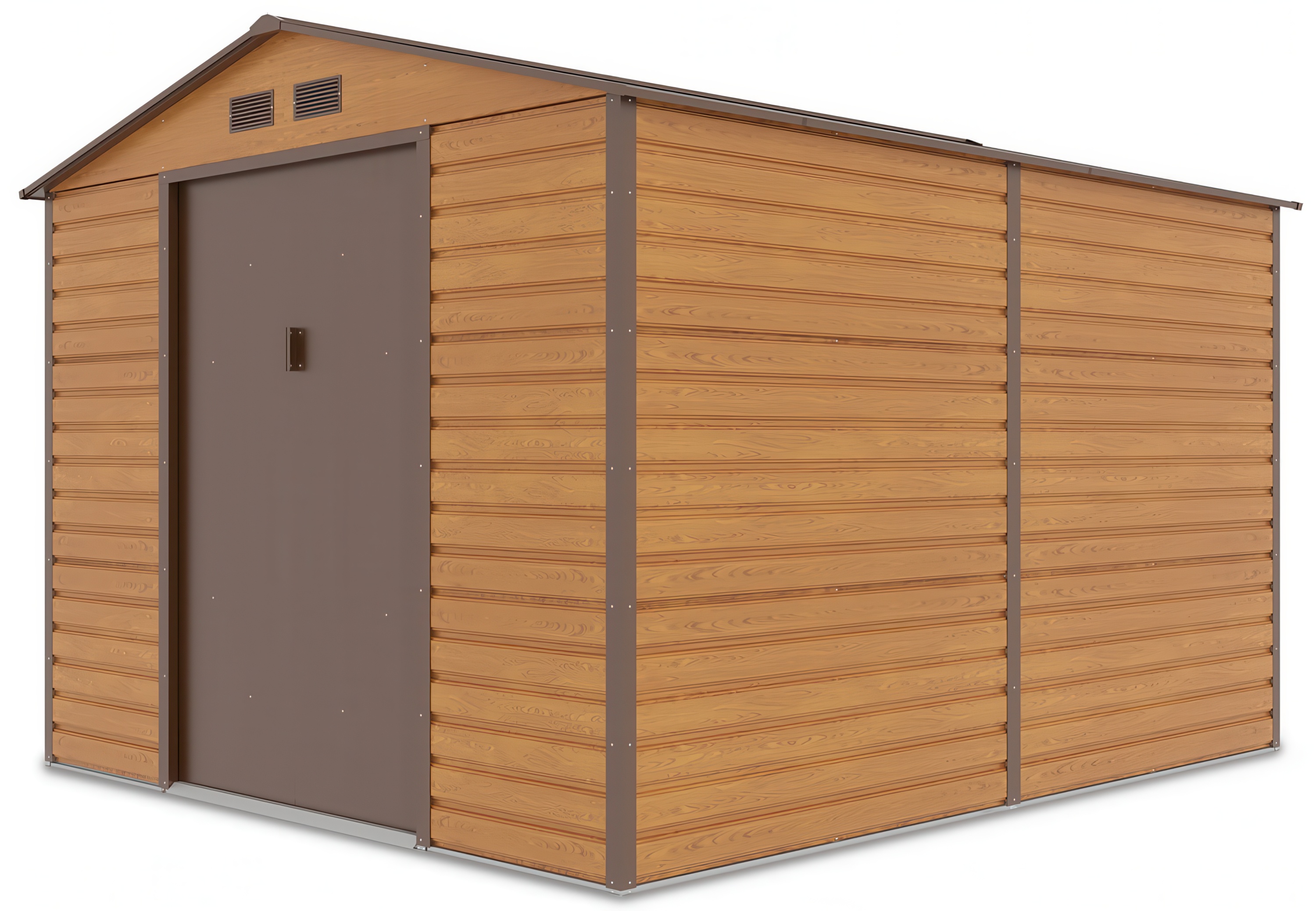 Widok na boczną ścianę schowku narzędziowego Montreal Oak Brown