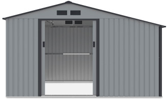 Widok na przód i wnętrze domku narzędziowego MADISON 342x255cm - Hardmaister