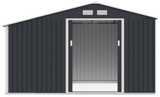  Widok na przednią ścianę i wnętrze domku narzędziowego MADISON 342x191cm Cold Grey