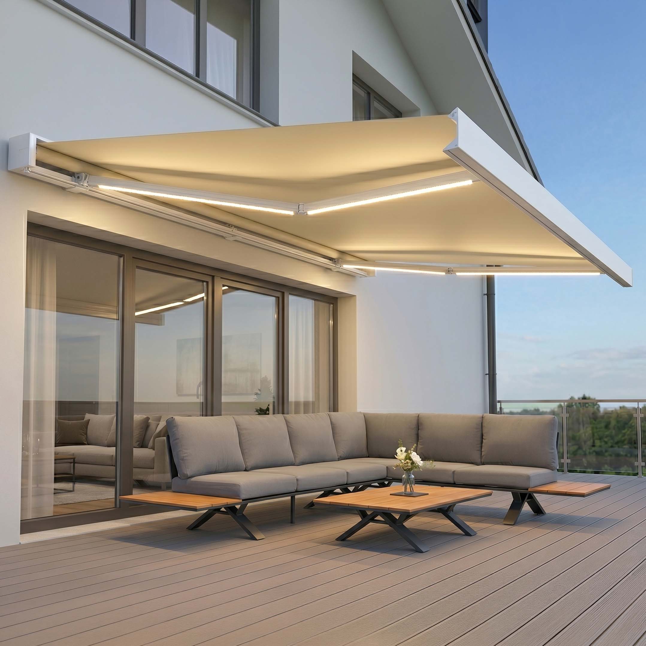 Markiza tarasowa PRIME AUTOMATIC 450x300 BEIGE z oświetleniem LED i czujnikiem - Gutroof