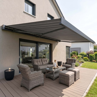 Markiza na taras PRIME AUTOMATIC 500x300 GREY/WHITE z oświetleniem LED i czujnikiem - Gutroof
