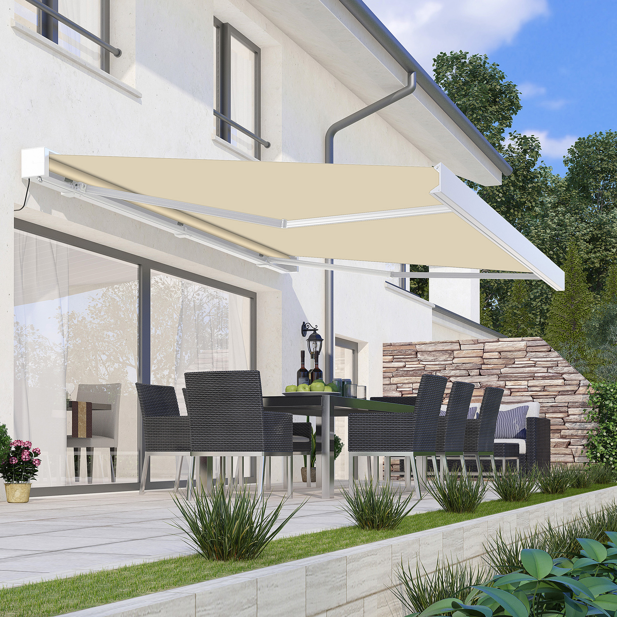 Markiza tarasowa PRIME AUTOMATIC 450x300 BEIGE z oświetleniem LED i czujnikiem - Gutroof