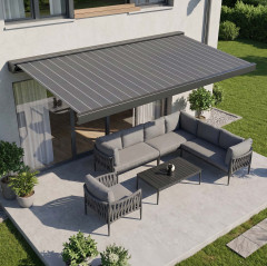 Markiza tarasowa PRIME AUTOMATIC 400x300 GREY/WHITE z oświetleniem LED i czujnikiem wiatru/słońca - Gutroof