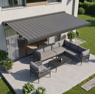 Markiza tarasowa PRIME AUTOMATIC 400x300 GREY/WHITE z oświetleniem LED i czujnikiem wiatru/słońca - Gutroof