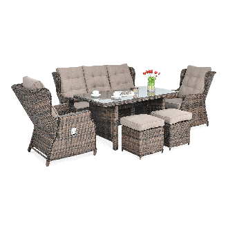 Meble technorattanowe BALTIMORE DINING + PUFY w kolorze brązowym