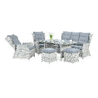 Meble technorattanowe BALTIMORE DINING + PUFY White Grey