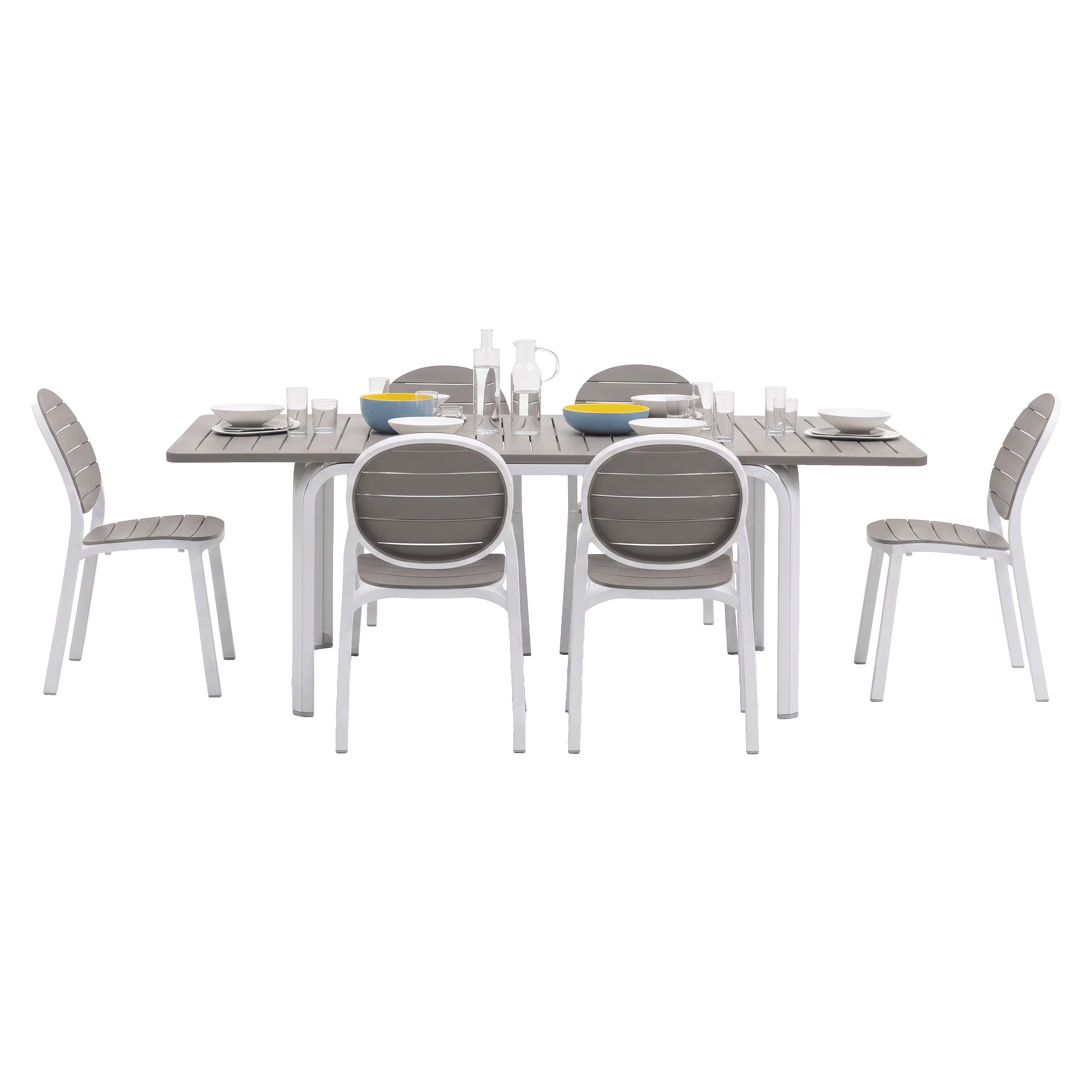 Zestaw mebli ogrodowych ERICA/ALLORO 6 + 1 Bianco Tortora - stół 140-210 cm - NARDI