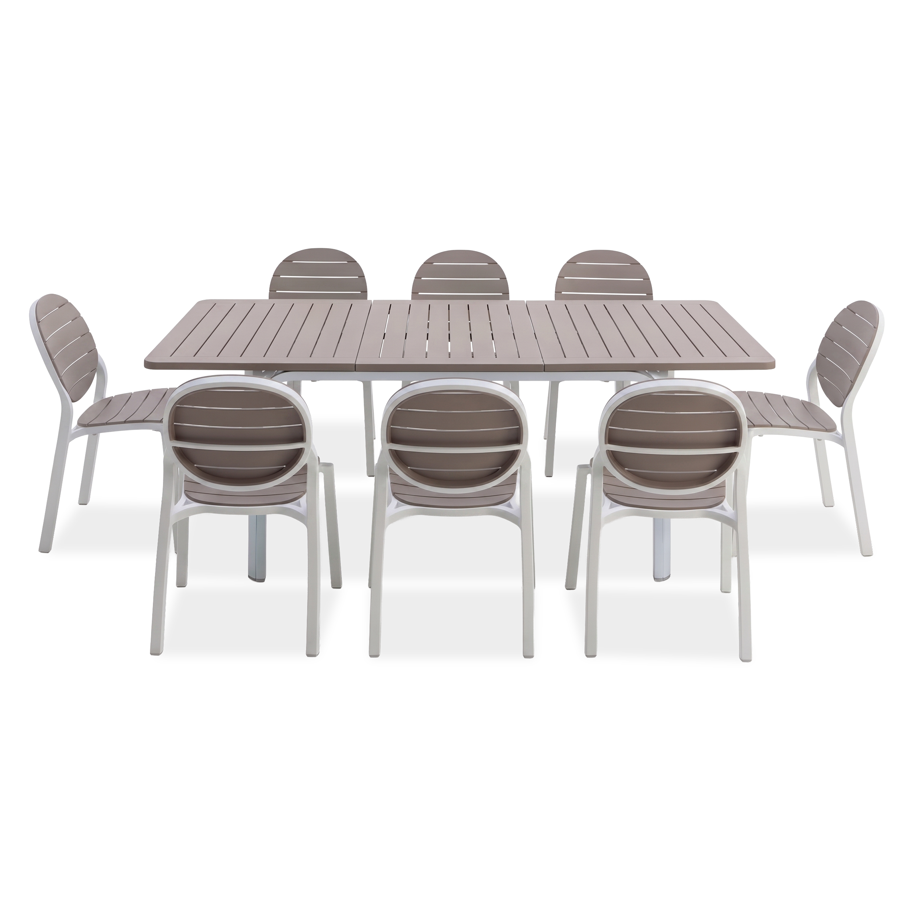 Zestaw mebli ogrodowych ERICA/ALLORO 8 + 1 Bianco Tortora - stół 140-210 cm - NARDI