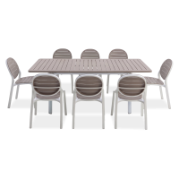 Zestaw mebli ogrodowych ERICA/ALLORO 8 + 1 Bianco Tortora - stół 140-210 cm - NARDI