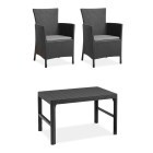 zestaw mebli ogrodowych na balkon IOWA/LYON 2+1 w kolorze grafitowym, zestaw wykonany z polipropylenu o strukturze przypominającej rattan