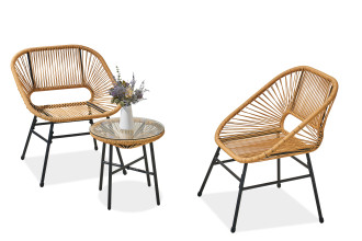 meble na balkon maya new 2+1 beige bj&oslash;rkka dwa fotele stolik kawowy technorattan