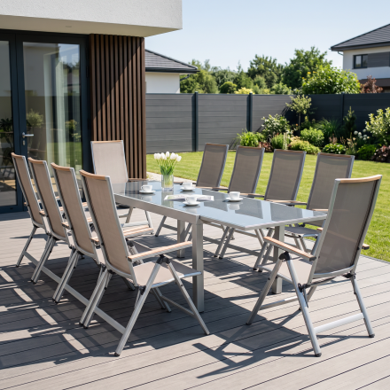 Meble ogrodowe BRISBANE 10+1 Taupe — aranżacja