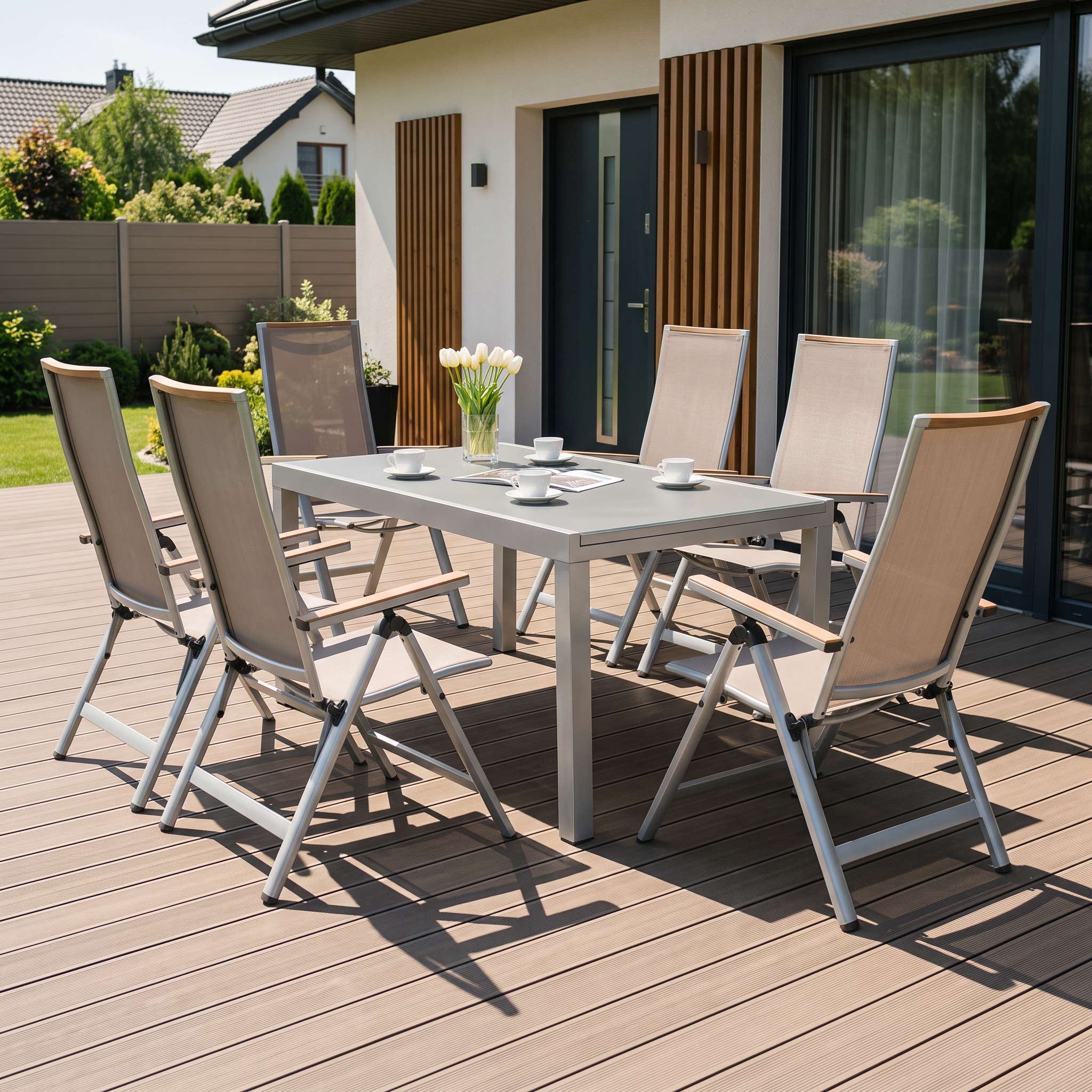 Meble ogrodowe BRISBANE 6+1 Taupe — aranżacja