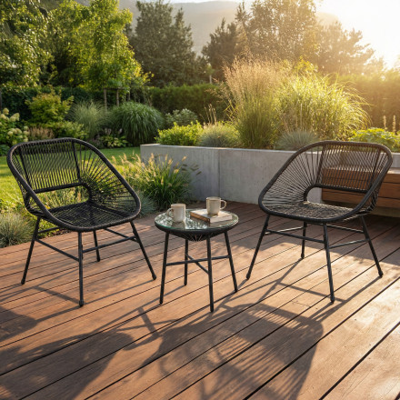 zestaw tarasowy maya new 2+1 black bjørkka aranżacja tarasu fotele i stolik