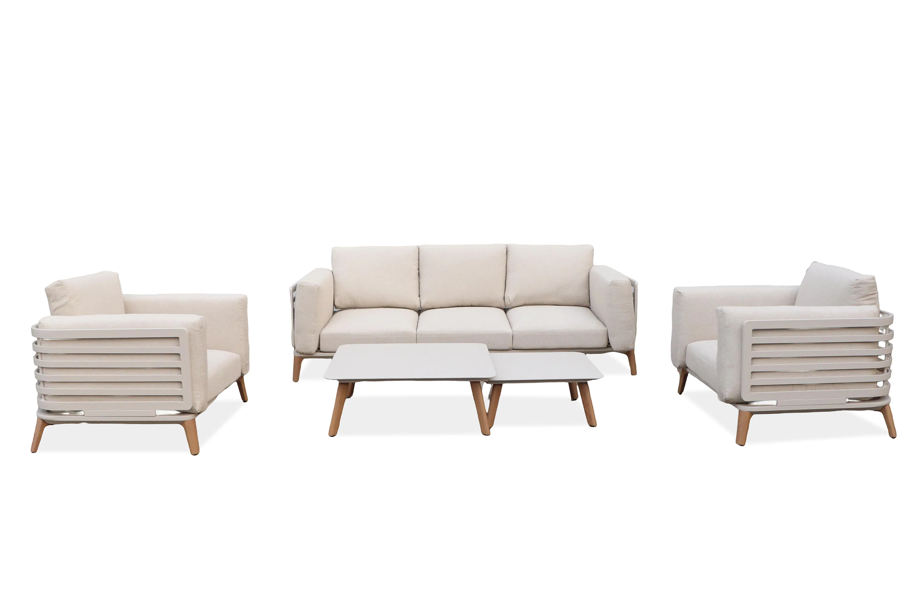 meble ogrodowe radisson caffe beige furrore sofa fotele dwa stoliki kawowe