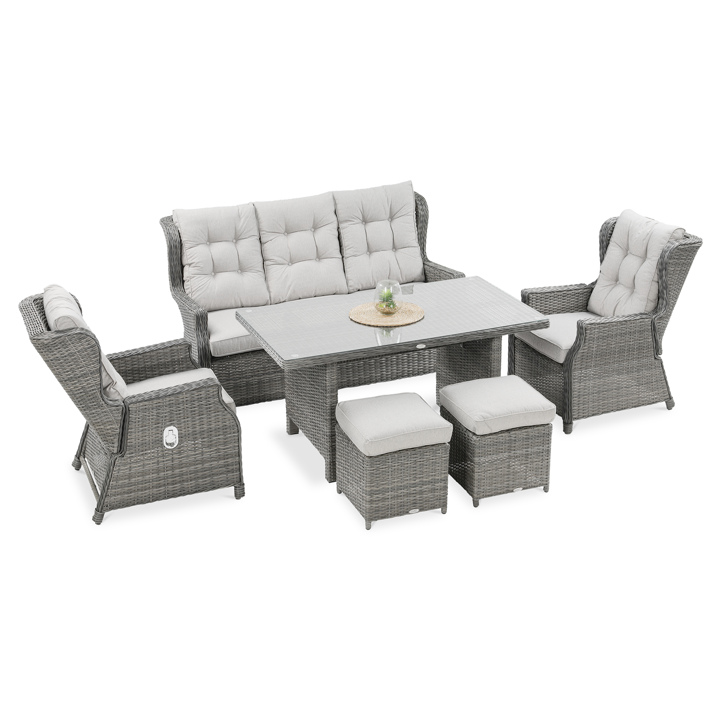 Meble technorattanowe BALTIMORE DINING + PUFY Dark Grey