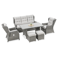 Meble technorattanowe BALTIMORE DINING + PUFY Dark Grey